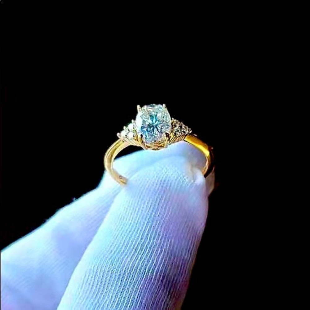 Solid 14k yellow gold 1.5c oval moissanite ring